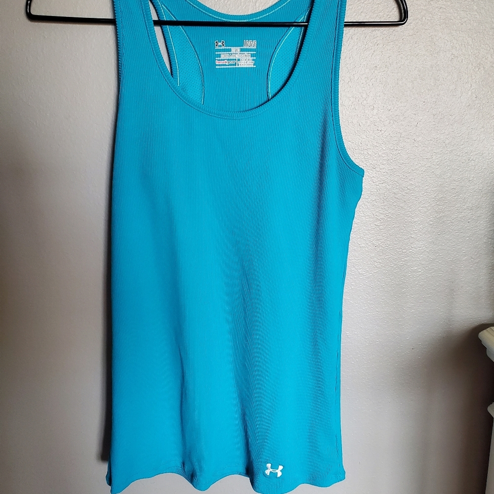 2 Women's Under Armour Fitted Tanks - Large - Teal and Pink